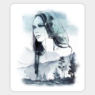 watercolor forest woman Sticker